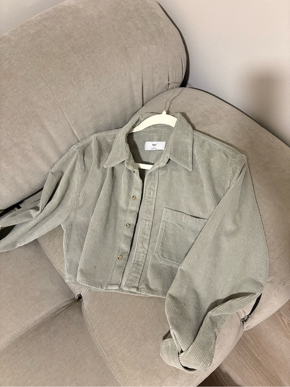 TNA Cropped Corduroy Jacket in Sage